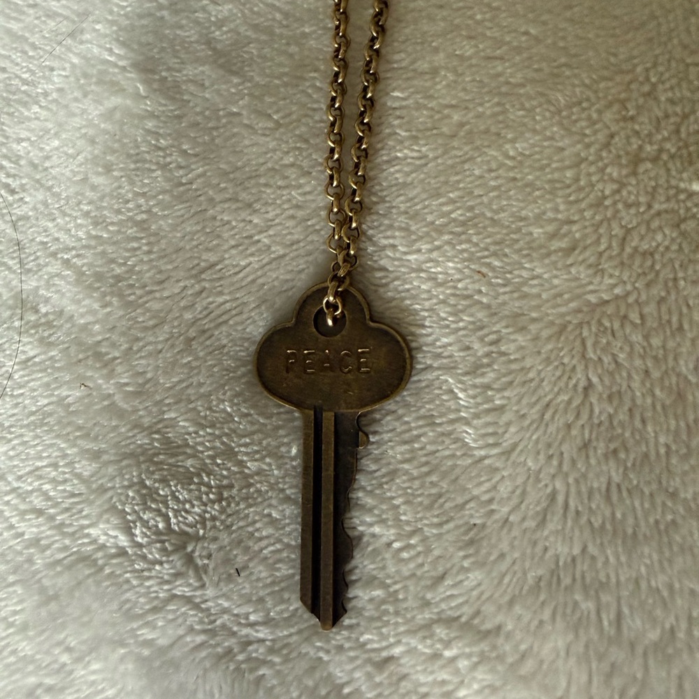 The Giving Key - Antique Brass 'PEACE' Key Pendant Necklace